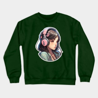 Cute headphone anime girl Crewneck Sweatshirt